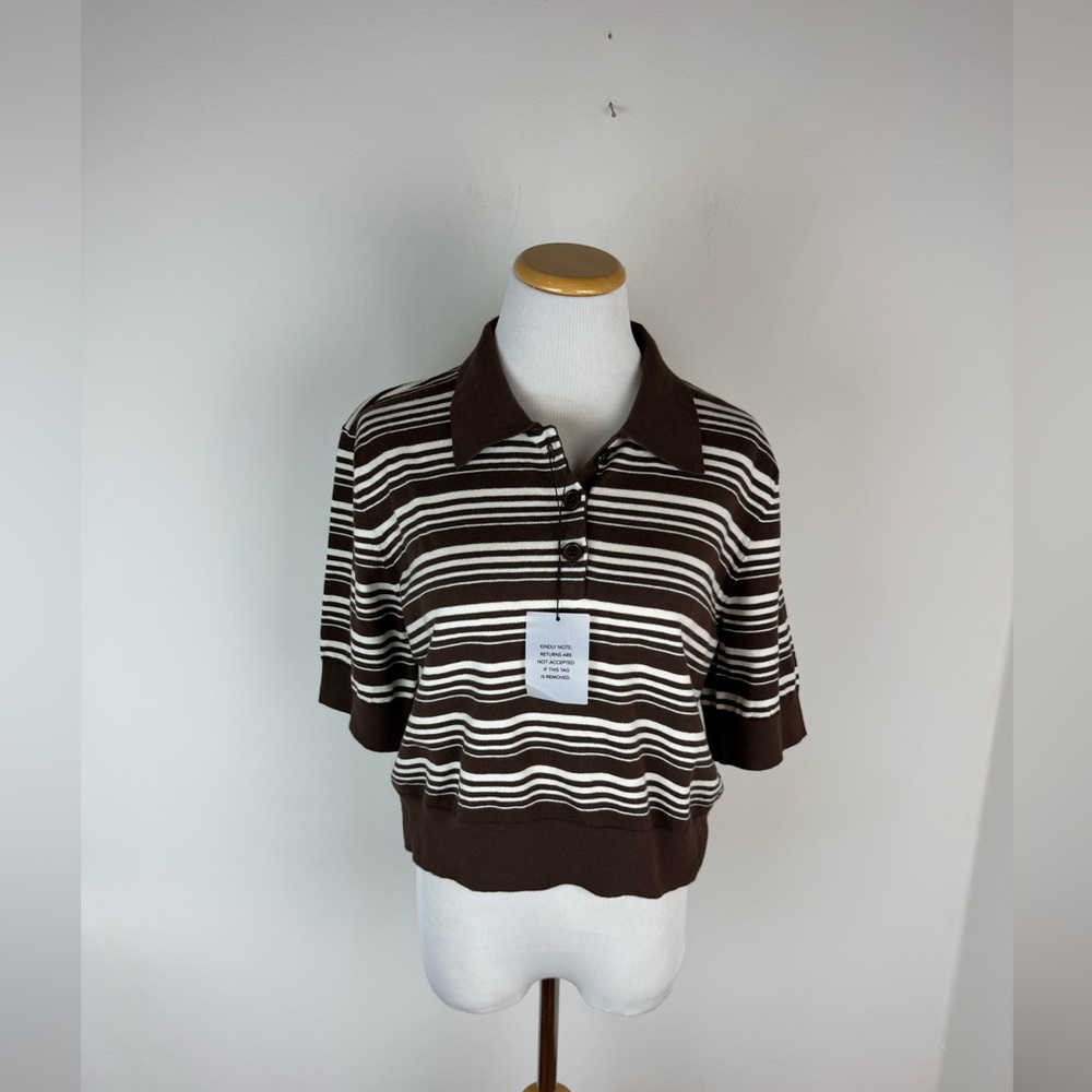 NWT Lovers + Friends Sheeva Stripe Polo in Brown & Ivory Revolve Size M - Picture 5 of 9